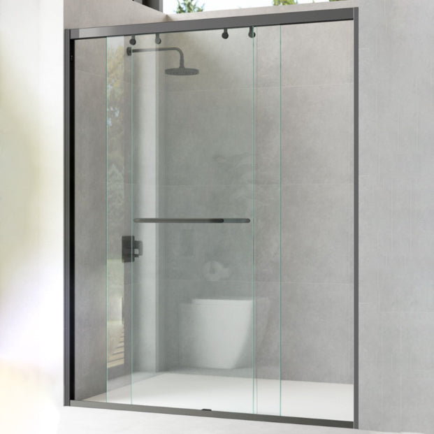 One-shaped Semi-frameless Double Sliding Shower Door, Bathroom Tempered Glass Door Clearhalo 'Bathroom Remodel & Bathroom Fixtures' 'Home Improvement' 'home_improvement' 'home_improvement_shower_tub_doors' 'Shower and Tub Doors' 'shower_tub_doors' 'Showers & Bathtubs' 6934551