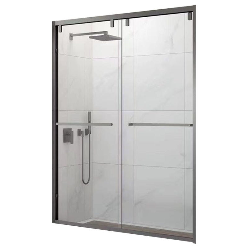 Semi-frameless Double Sliding Shower Door, One-line Shower Room Partition Gun Grey Clearhalo 'Bathroom Remodel & Bathroom Fixtures' 'Home Improvement' 'home_improvement' 'home_improvement_shower_tub_doors' 'Shower and Tub Doors' 'shower_tub_doors' 'Showers & Bathtubs' 6934621