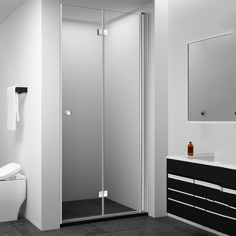 Silver Tempered Glass Folding Hinge Frameless Shower Bath Door Clearhalo 'Bathroom Remodel & Bathroom Fixtures' 'Home Improvement' 'home_improvement' 'home_improvement_shower_tub_doors' 'Shower and Tub Doors' 'shower_tub_doors' 'Showers & Bathtubs' 6934706