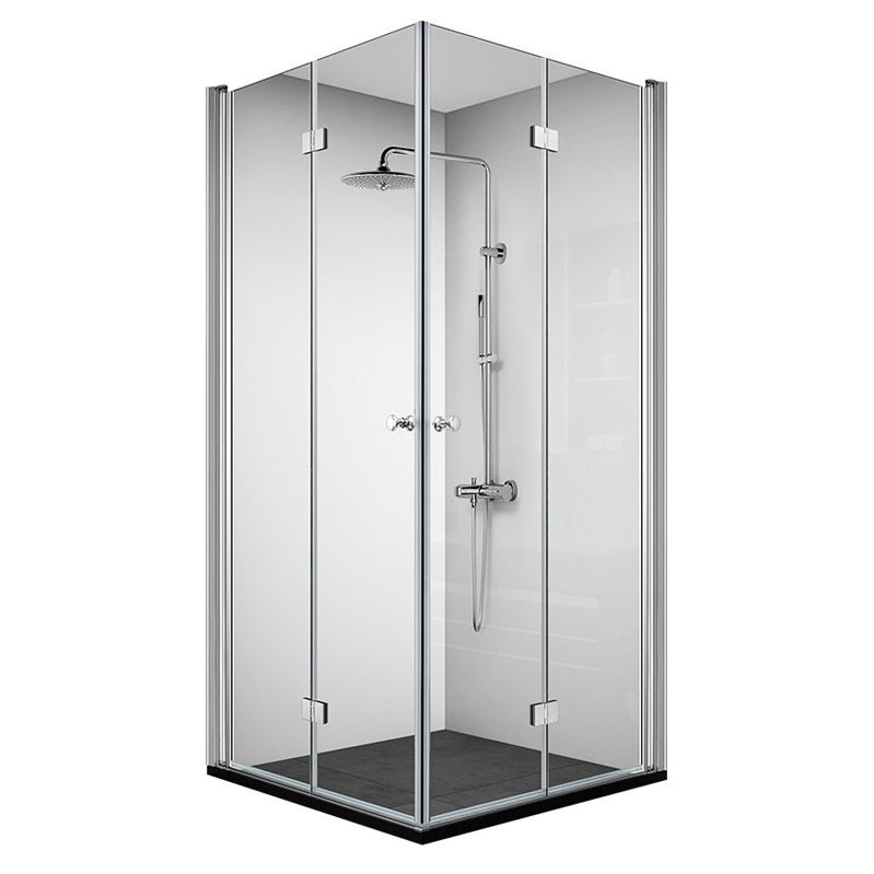 Silver Tempered Glass Folding Hinge Frameless Shower Bath Door Clearhalo 'Bathroom Remodel & Bathroom Fixtures' 'Home Improvement' 'home_improvement' 'home_improvement_shower_tub_doors' 'Shower and Tub Doors' 'shower_tub_doors' 'Showers & Bathtubs' 6934709