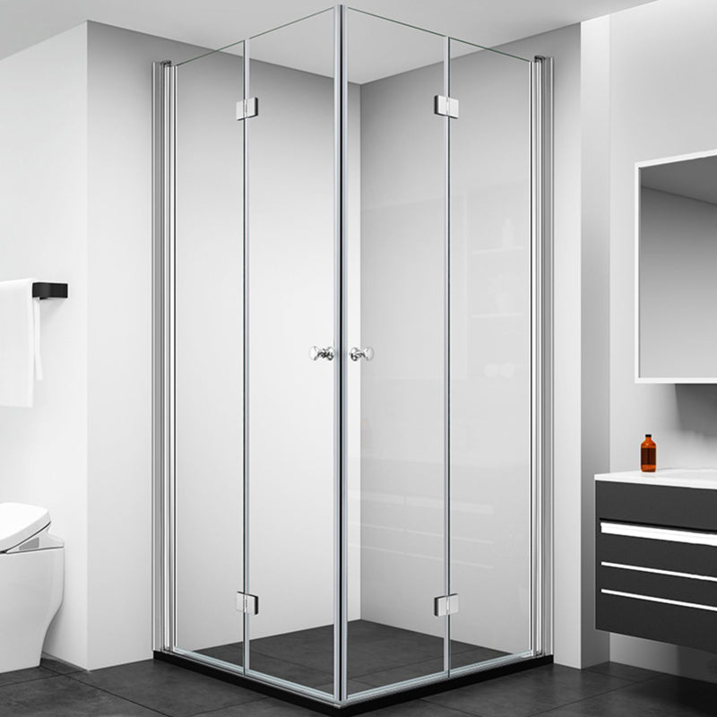 Silver Tempered Glass Folding Hinge Frameless Shower Bath Door Clearhalo 'Bathroom Remodel & Bathroom Fixtures' 'Home Improvement' 'home_improvement' 'home_improvement_shower_tub_doors' 'Shower and Tub Doors' 'shower_tub_doors' 'Showers & Bathtubs' 6934713