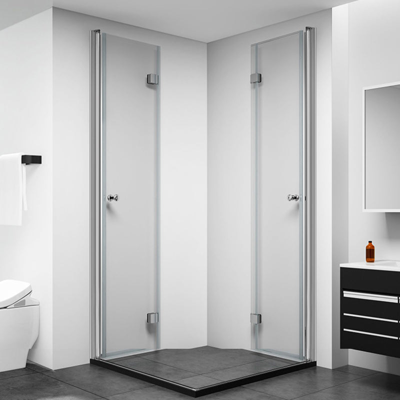 Silver Tempered Glass Folding Hinge Frameless Shower Bath Door Clearhalo 'Bathroom Remodel & Bathroom Fixtures' 'Home Improvement' 'home_improvement' 'home_improvement_shower_tub_doors' 'Shower and Tub Doors' 'shower_tub_doors' 'Showers & Bathtubs' 6934714