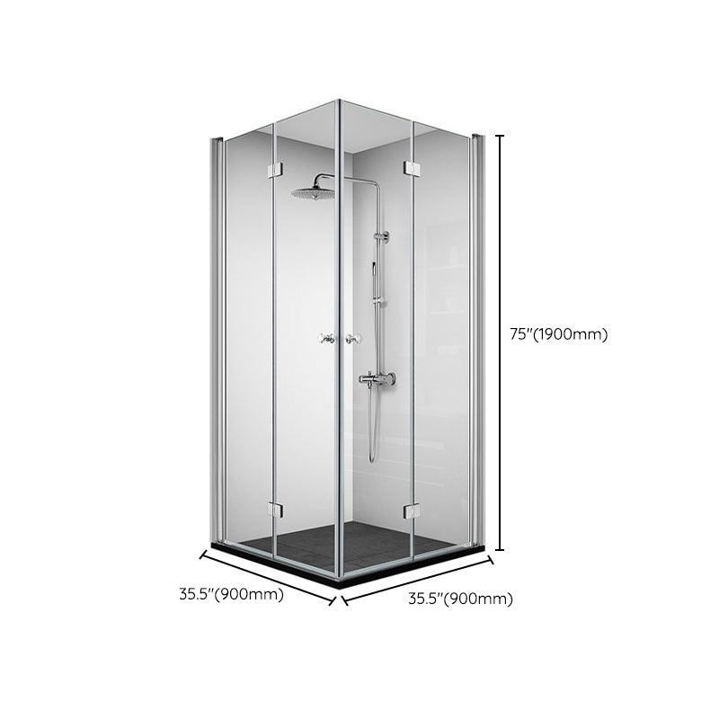 Silver Tempered Glass Folding Hinge Frameless Shower Bath Door Clearhalo 'Bathroom Remodel & Bathroom Fixtures' 'Home Improvement' 'home_improvement' 'home_improvement_shower_tub_doors' 'Shower and Tub Doors' 'shower_tub_doors' 'Showers & Bathtubs' 6934715