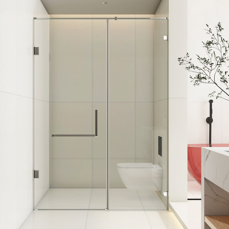 Minimalist Semi Frameless Door Hinged Tempered Glass Shower Door Left Clearhalo 'Bathroom Remodel & Bathroom Fixtures' 'Home Improvement' 'home_improvement' 'home_improvement_shower_tub_doors' 'Shower and Tub Doors' 'shower_tub_doors' 'Showers & Bathtubs' 6934724