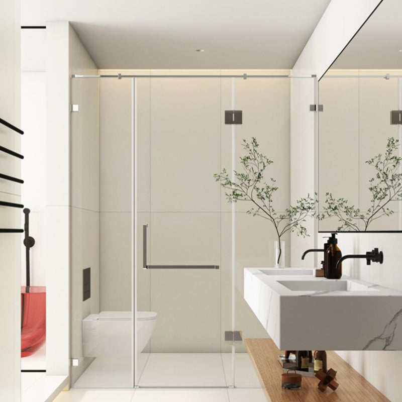 Minimalist Semi Frameless Door Hinged Tempered Glass Shower Door Clearhalo 'Bathroom Remodel & Bathroom Fixtures' 'Home Improvement' 'home_improvement' 'home_improvement_shower_tub_doors' 'Shower and Tub Doors' 'shower_tub_doors' 'Showers & Bathtubs' 6934727