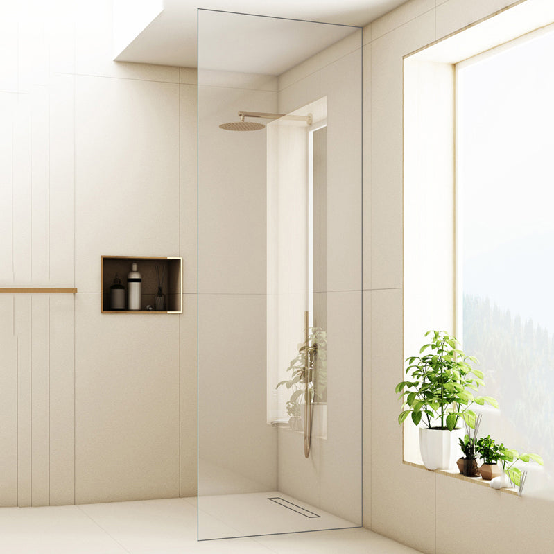 Frameless Glass Partition Bathroom Screen, Minimalist Bathroom Half Partition Glass Panel Right Clearhalo 'Bathroom Remodel & Bathroom Fixtures' 'Home Improvement' 'home_improvement' 'home_improvement_shower_tub_doors' 'Shower and Tub Doors' 'shower_tub_doors' 'Showers & Bathtubs' 6934744