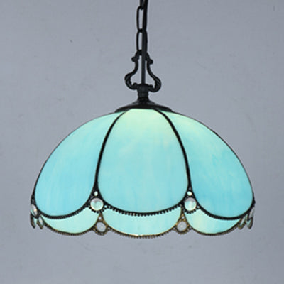 Tiffany Flower Hanging Lamp 1 Bulb Blue/Clear Hand Cut Glass Ceiling Pendant Light for Dining Room Clearhalo 'Ceiling Lights' 'Industrial' 'Middle Century Pendants' 'Pendant Lights' 'Pendants' 'Tiffany close to ceiling' 'Tiffany Pendants' 'Tiffany' Lighting' 69401