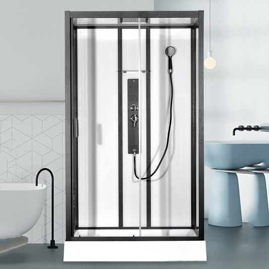 Framed Corner Shower Enclosure Single Sliding Clear Shower Enclosure Clearhalo 'Bathroom Remodel & Bathroom Fixtures' 'Home Improvement' 'home_improvement' 'home_improvement_shower_stalls_enclosures' 'Shower Stalls & Enclosures' 'shower_stalls_enclosures' 'Showers & Bathtubs' 6941150