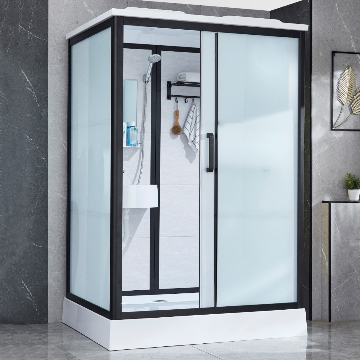 Framed Corner Shower Enclosure Single Sliding Shower Enclosure Toilet Not Included Clearhalo 'Bathroom Remodel & Bathroom Fixtures' 'Home Improvement' 'home_improvement' 'home_improvement_shower_stalls_enclosures' 'Shower Stalls & Enclosures' 'shower_stalls_enclosures' 'Showers & Bathtubs' 6941240