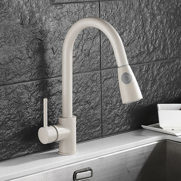 1-Hole Kitchen Faucet Pull down Sprayer Kitchen Faucet with Single Lever Handle Beige Clearhalo 'Home Improvement' 'home_improvement' 'home_improvement_kitchen_faucets' 'Kitchen Faucets' 'Kitchen Remodel & Kitchen Fixtures' 'Kitchen Sinks & Faucet Components' 'kitchen_faucets' 6941625