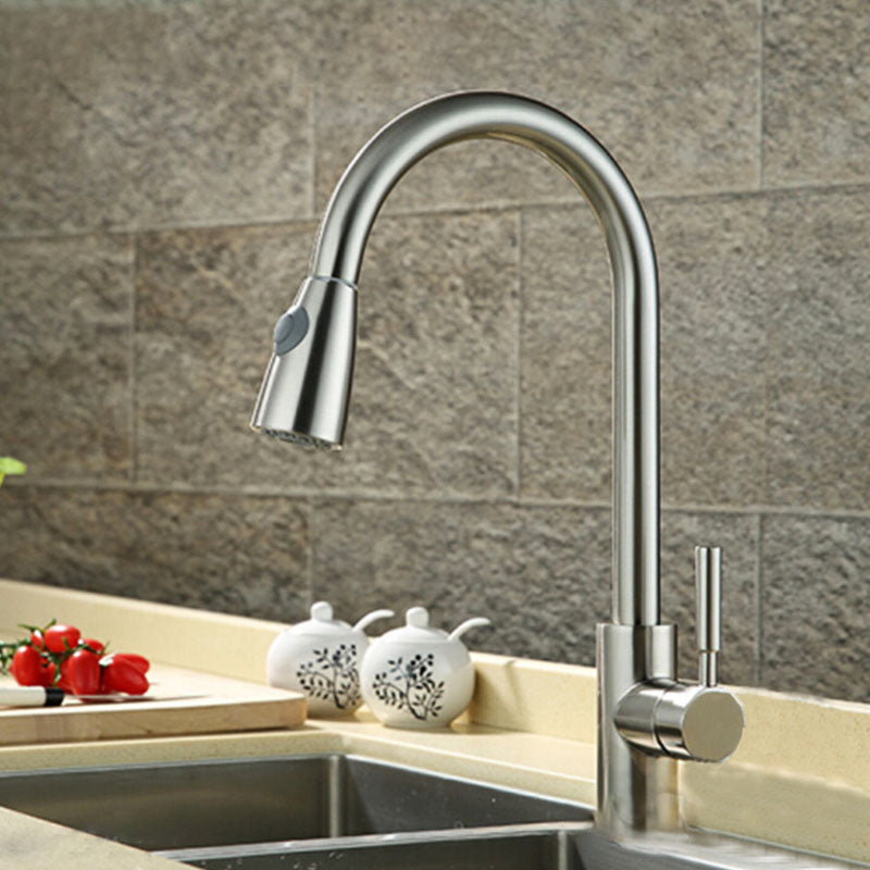 1-Hole Kitchen Faucet Pull down Sprayer Kitchen Faucet with Single Lever Handle Silver/Gray Clearhalo 'Home Improvement' 'home_improvement' 'home_improvement_kitchen_faucets' 'Kitchen Faucets' 'Kitchen Remodel & Kitchen Fixtures' 'Kitchen Sinks & Faucet Components' 'kitchen_faucets' 6941628