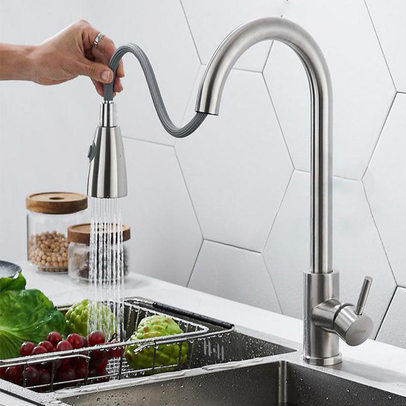 1-Hole Kitchen Faucet Pull down Sprayer Kitchen Faucet with Single Lever Handle Clearhalo 'Home Improvement' 'home_improvement' 'home_improvement_kitchen_faucets' 'Kitchen Faucets' 'Kitchen Remodel & Kitchen Fixtures' 'Kitchen Sinks & Faucet Components' 'kitchen_faucets' 6941629