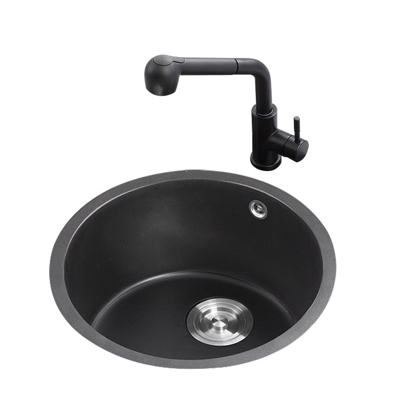 Quartz Kitchen Sink Round Single Bowl Kitchen Sink with Basket Strainer Clearhalo 'Home Improvement' 'home_improvement' 'home_improvement_kitchen_sinks' 'Kitchen Remodel & Kitchen Fixtures' 'Kitchen Sinks & Faucet Components' 'Kitchen Sinks' 'kitchen_sinks' 6941718