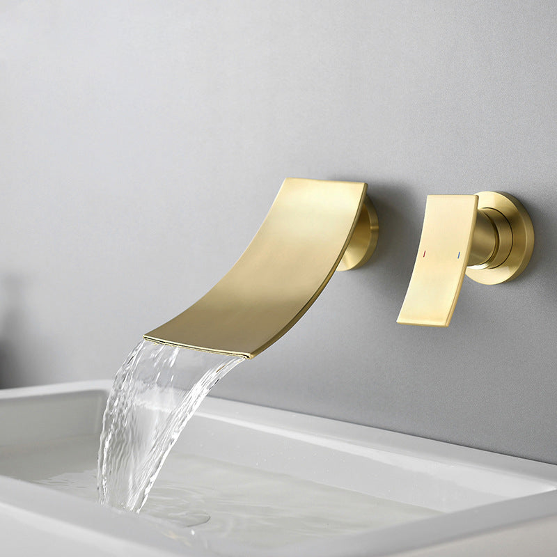 Waterfall Spout Bathroom Faucet Single Handle Wall Mounted Faucet Clearhalo 'Accueil' 'Amélioration Domiciliaire' 'bathroom_sink_faucets' 'Ensembles de Lavabo & de Robinet de Toilette' 'home_improvement' 'home_improvement_bathroom_sink_faucets' 'Robinet de Lavabo de Salle de Bain' 'Rénovation et Équipement de Salle de Bain' 6942220