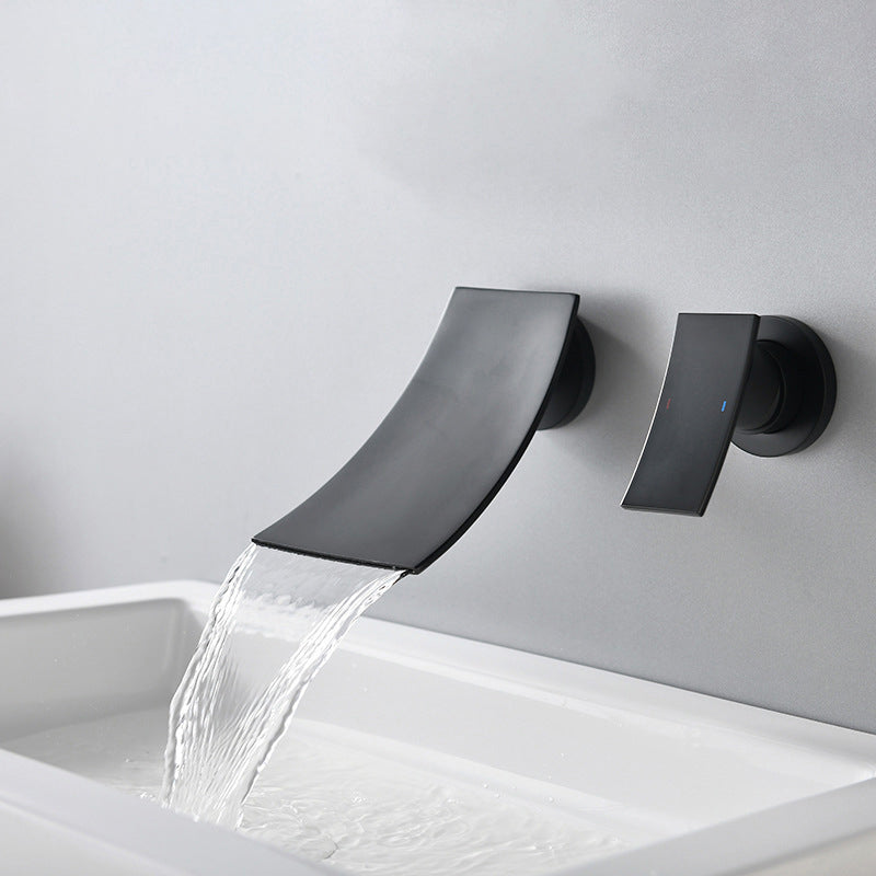 Waterfall Spout Bathroom Faucet Single Handle Wall Mounted Faucet Clearhalo 'Accueil' 'Amélioration Domiciliaire' 'bathroom_sink_faucets' 'Ensembles de Lavabo & de Robinet de Toilette' 'home_improvement' 'home_improvement_bathroom_sink_faucets' 'Robinet de Lavabo de Salle de Bain' 'Rénovation et Équipement de Salle de Bain' 6942223