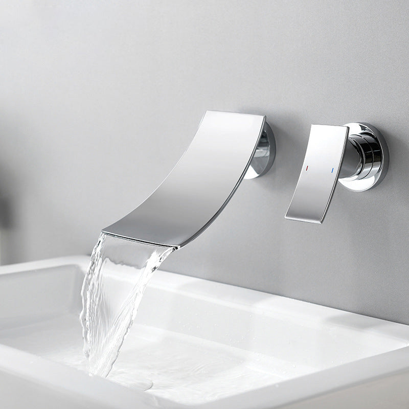 Waterfall Spout Bathroom Faucet Single Handle Wall Mounted Faucet Clearhalo 'Accueil' 'Amélioration Domiciliaire' 'bathroom_sink_faucets' 'Ensembles de Lavabo & de Robinet de Toilette' 'home_improvement' 'home_improvement_bathroom_sink_faucets' 'Robinet de Lavabo de Salle de Bain' 'Rénovation et Équipement de Salle de Bain' 6942225