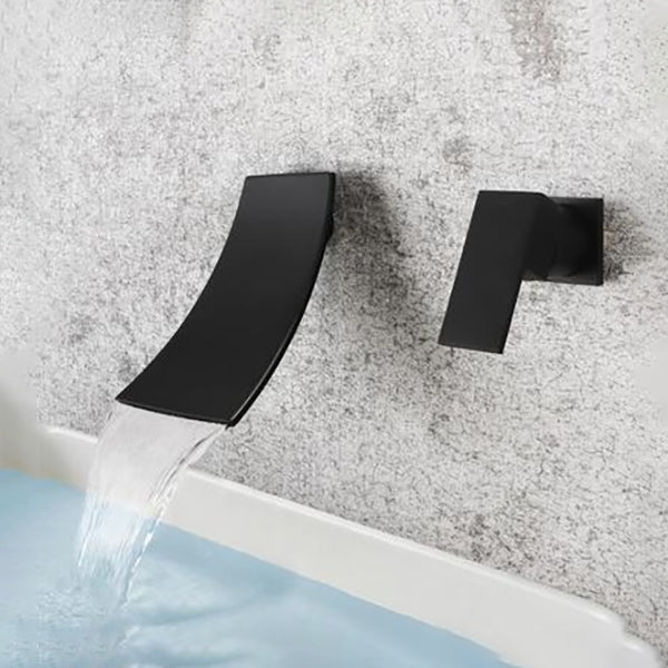 Waterfall Spout Bathroom Faucet Single Handle Wall Mounted Faucet Noir Magnifique Clearhalo 'Accueil' 'Amélioration Domiciliaire' 'bathroom_sink_faucets' 'Ensembles de Lavabo & de Robinet de Toilette' 'home_improvement' 'home_improvement_bathroom_sink_faucets' 'Robinet de Lavabo de Salle de Bain' 'Rénovation et Équipement de Salle de Bain' 6942226