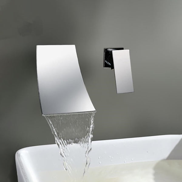 Waterfall Spout Bathroom Faucet Single Handle Wall Mounted Faucet Chrome Magnifique Clearhalo 'Accueil' 'Amélioration Domiciliaire' 'bathroom_sink_faucets' 'Ensembles de Lavabo & de Robinet de Toilette' 'home_improvement' 'home_improvement_bathroom_sink_faucets' 'Robinet de Lavabo de Salle de Bain' 'Rénovation et Équipement de Salle de Bain' 6942230