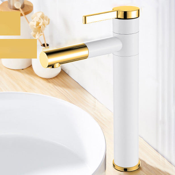 Glam Sink Faucet Single Lever Handle Faucet with Swivel Spout White-Gold Clearhalo 'Bathroom Remodel & Bathroom Fixtures' 'Bathroom Sink Faucets' 'Bathroom Sinks & Faucet Components' 'bathroom_sink_faucets' 'Home Improvement' 'home_improvement' 'home_improvement_bathroom_sink_faucets' 6942305