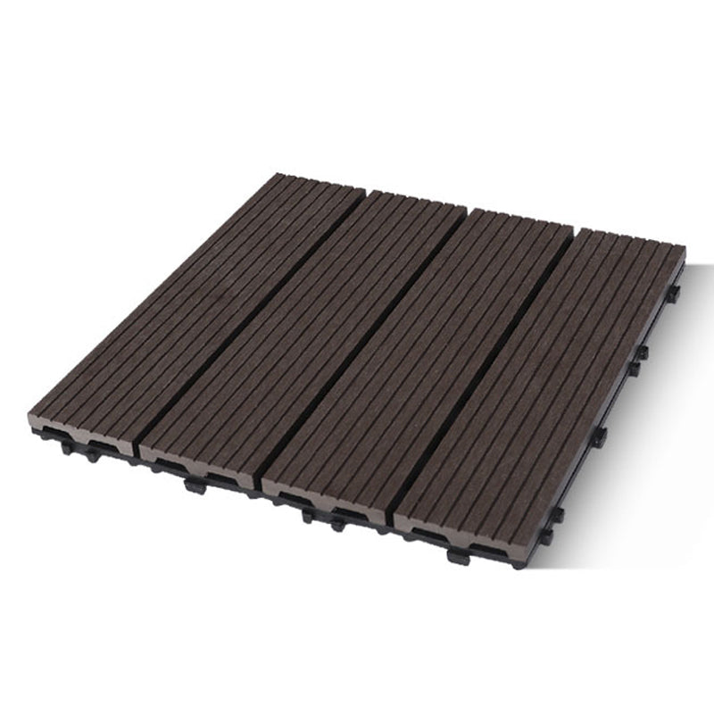 Contemporary Engineered Floor Tile Wire Brushed Click Lock Wooden Floor for Patio Garden Dark Coffee Clearhalo 'Flooring 'Hardwood Flooring' 'hardwood_flooring' 'Home Improvement' 'home_improvement' 'home_improvement_hardwood_flooring' Walls and Ceiling' 6942660