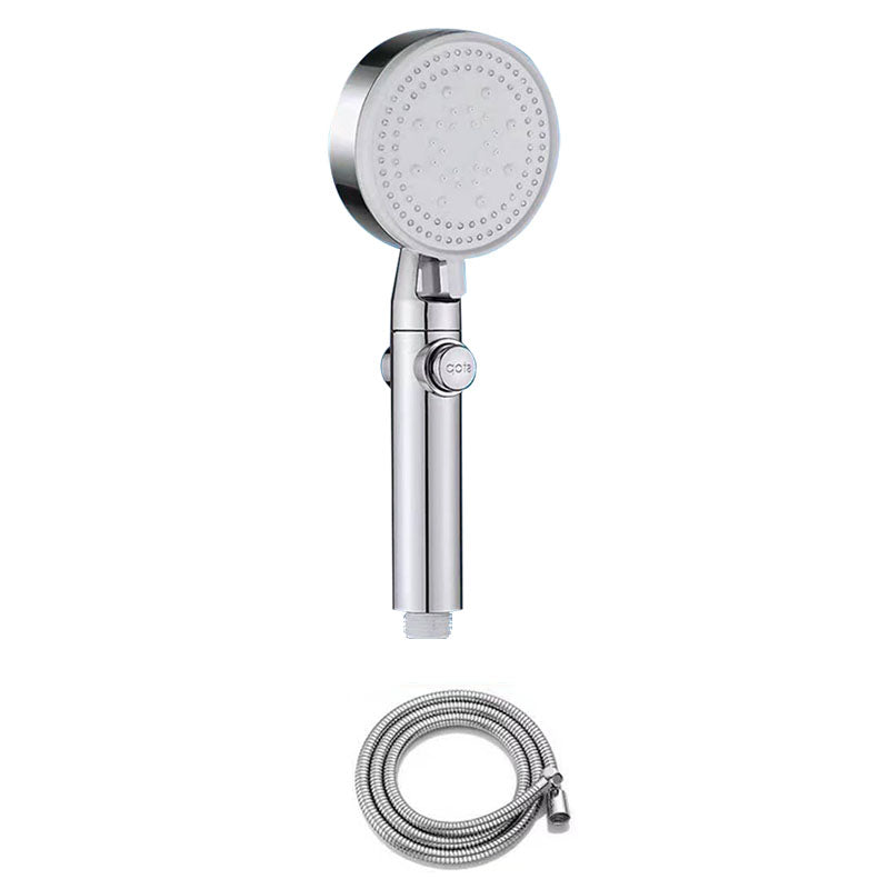 Contemporary Shower Head Handheld Shower Head Wall-Mount Round Plastic Shower Head Combo Silver Shower Head with Hose Clearhalo 'Bathroom Remodel & Bathroom Fixtures' 'Home Improvement' 'home_improvement' 'home_improvement_shower_heads' 'Shower Heads' 'shower_heads' 'Showers & Bathtubs Plumbing' 'Showers & Bathtubs' 6942749