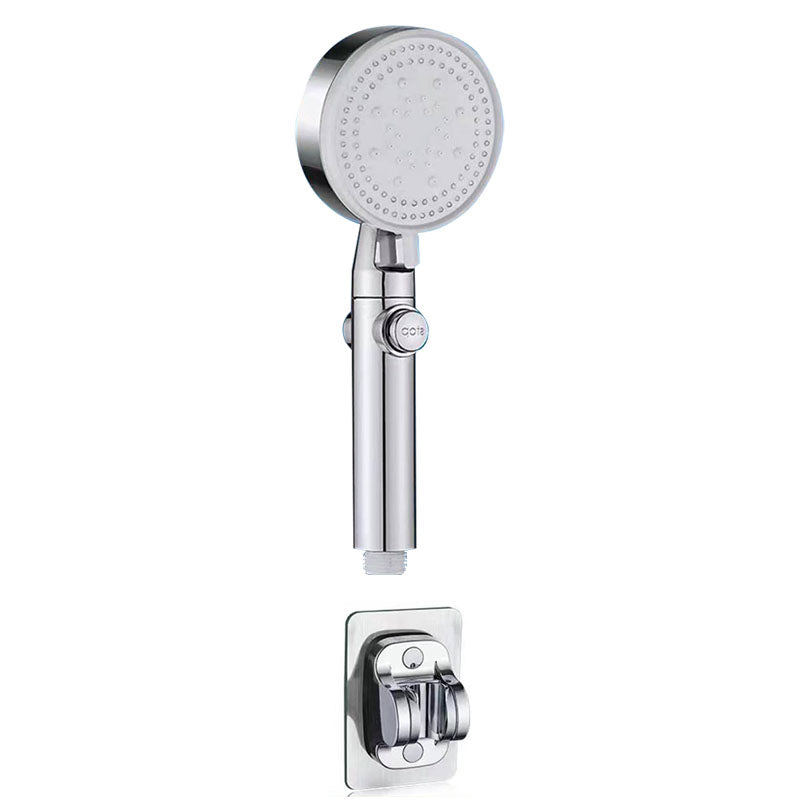 Contemporary Shower Head Handheld Shower Head Wall-Mount Round Plastic Shower Head Combo Silver Shower with ABS Wall Base Clearhalo 'Bathroom Remodel & Bathroom Fixtures' 'Home Improvement' 'home_improvement' 'home_improvement_shower_heads' 'Shower Heads' 'shower_heads' 'Showers & Bathtubs Plumbing' 'Showers & Bathtubs' 6942754