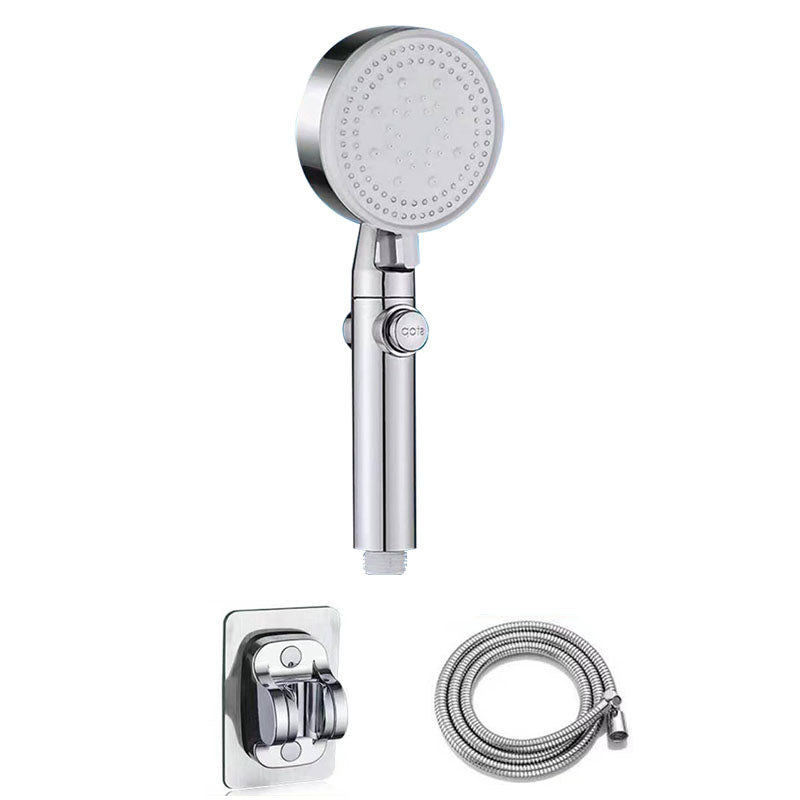 Contemporary Shower Head Handheld Shower Head Wall-Mount Round Plastic Shower Head Combo Silver Shower with Pipe and ABS Wall Base Clearhalo 'Bathroom Remodel & Bathroom Fixtures' 'Home Improvement' 'home_improvement' 'home_improvement_shower_heads' 'Shower Heads' 'shower_heads' 'Showers & Bathtubs Plumbing' 'Showers & Bathtubs' 6942756