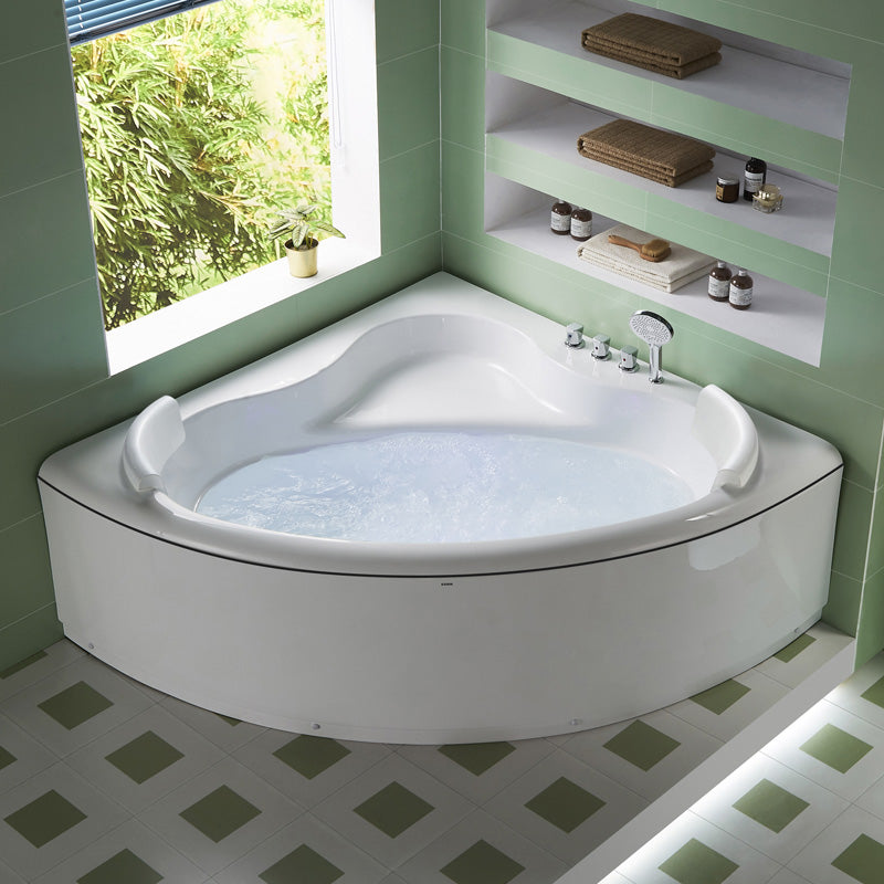 Modern Corner Bathtub Acrylic Soaking Back to Wall Center-Back Bath 59"L x 59"W x 24"H Tub with Silver 5-Piece Set Clearhalo 'Bathroom Remodel & Bathroom Fixtures' 'Bathtubs' 'Home Improvement' 'home_improvement' 'home_improvement_bathtubs' 'Showers & Bathtubs' 6943102