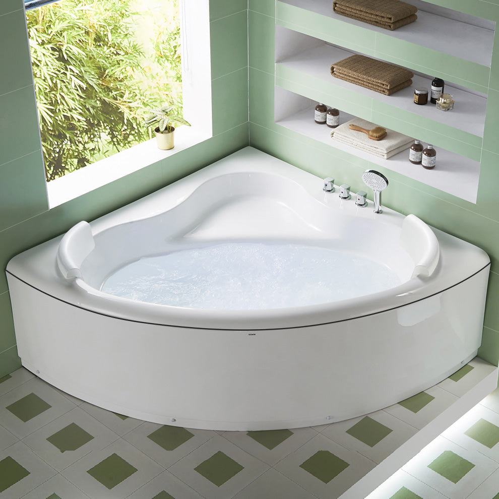 Modern Corner Bathtub Acrylic Soaking Back to Wall Center-Back Bath 51.2"L x 51.2"W x 23.6"H Tub with Silver 5-Piece Set Clearhalo 'Bathroom Remodel & Bathroom Fixtures' 'Bathtubs' 'Home Improvement' 'home_improvement' 'home_improvement_bathtubs' 'Showers & Bathtubs' 6943103