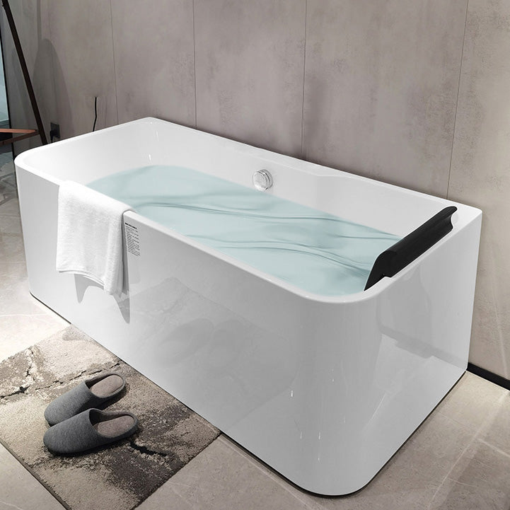 Soaking Acrylic Bathtub Freestanding White Rectangular Back to Wall Bath Tub with Pillow Clearhalo 'Bathroom Remodel & Bathroom Fixtures' 'Bathtubs' 'Home Improvement' 'home_improvement' 'home_improvement_bathtubs' 'Showers & Bathtubs' 6943117