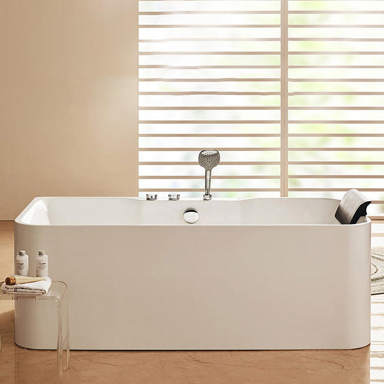 Soaking Acrylic Bathtub Freestanding White Rectangular Back to Wall Bath Clearhalo 'Bathroom Remodel & Bathroom Fixtures' 'Bathtubs' 'Home Improvement' 'home_improvement' 'home_improvement_bathtubs' 'Showers & Bathtubs' 6943119