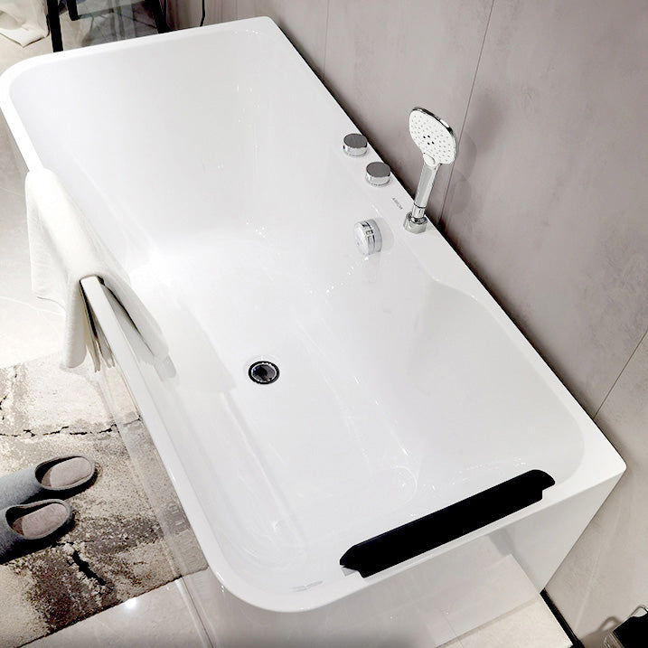 Soaking Acrylic Bathtub Freestanding White Rectangular Back to Wall Bath 59"L x 31"W x 24"H Tub with Silver 5-Piece Set Clearhalo 'Bathroom Remodel & Bathroom Fixtures' 'Bathtubs' 'Home Improvement' 'home_improvement' 'home_improvement_bathtubs' 'Showers & Bathtubs' 6943120