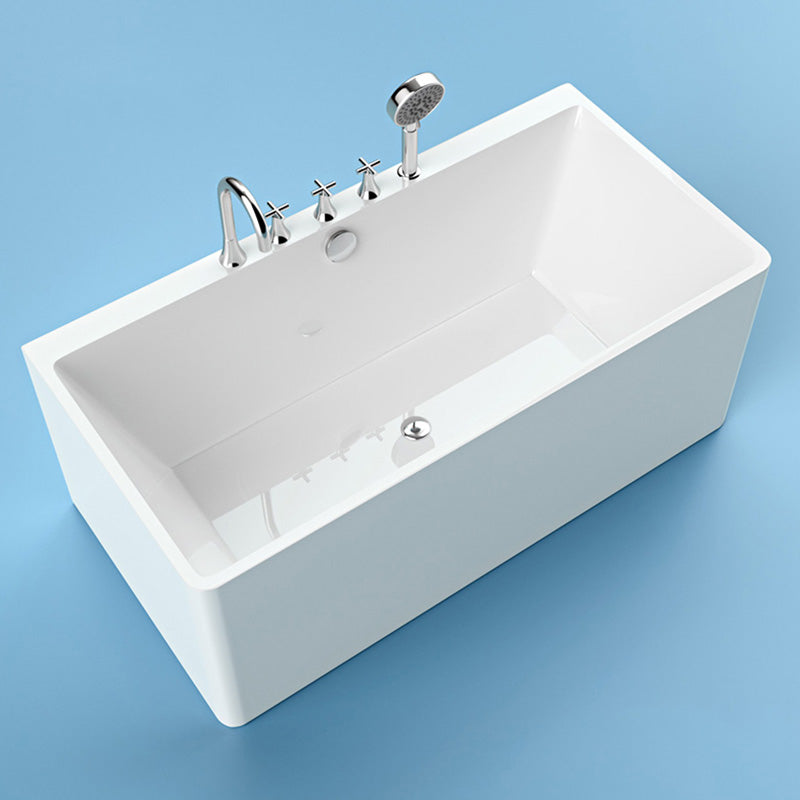 Rectangular Acrylic Soaking Bathtub Antique Finish Back to Wall Bath Tub Tub with Silver 5-Piece Set Clearhalo 'Bathroom Remodel & Bathroom Fixtures' 'Bathtubs' 'Home Improvement' 'home_improvement' 'home_improvement_bathtubs' 'Showers & Bathtubs' 6943233