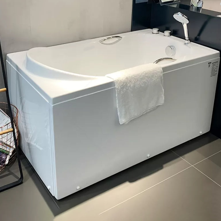 White Acrylic Bathtub Soaking Rectangular Modern Back to Wall Bath 51"L x 30"W x 26"H Right Tub with Silver 3-Piece Set Clearhalo 'Bathroom Remodel & Bathroom Fixtures' 'Bathtubs' 'Home Improvement' 'home_improvement' 'home_improvement_bathtubs' 'Showers & Bathtubs' 6943254