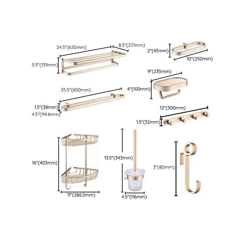 Golden Modern Bathroom Accessory Set Polished Brass Bath Shelf/Towel Bar/Robe Hooks Clearhalo 'Bathroom Hardware Sets' 'Bathroom Hardware' 'Bathroom Remodel & Bathroom Fixtures' 'bathroom_hardware_sets' 'Home Improvement' 'home_improvement' 'home_improvement_bathroom_hardware_sets' 6944509