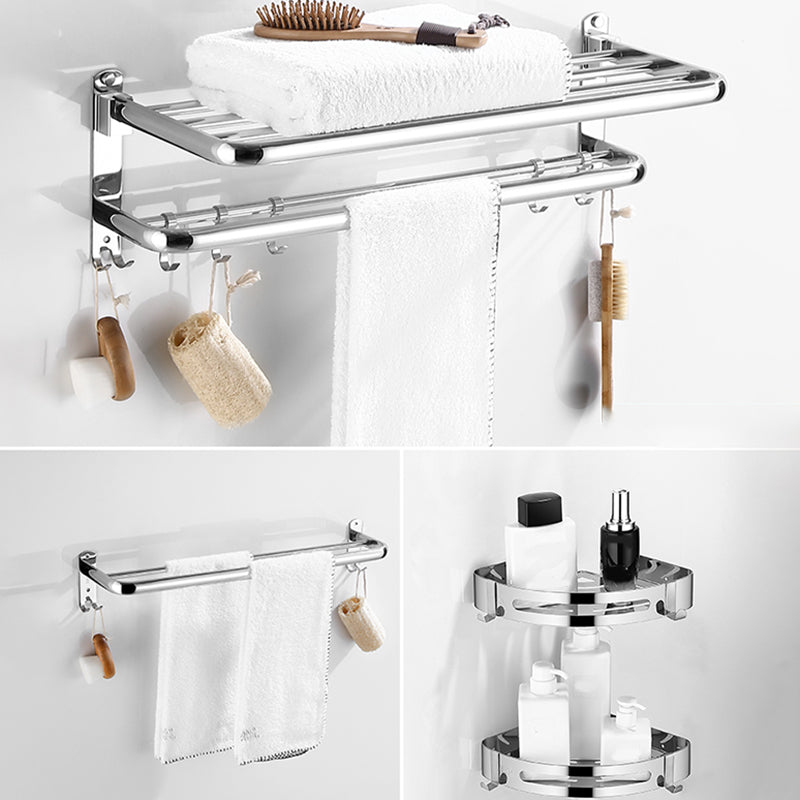 Modern Bathroom Set with Bath Shelf/Towel Bar Polished Chrome Bathroom Accessory Kit Horizontal with Hook 4-Piece Set (Towel Bar) Clearhalo 'Bathroom Hardware Sets' 'Bathroom Hardware' 'Bathroom Remodel & Bathroom Fixtures' 'bathroom_hardware_sets' 'Home Improvement' 'home_improvement' 'home_improvement_bathroom_hardware_sets' 6945543