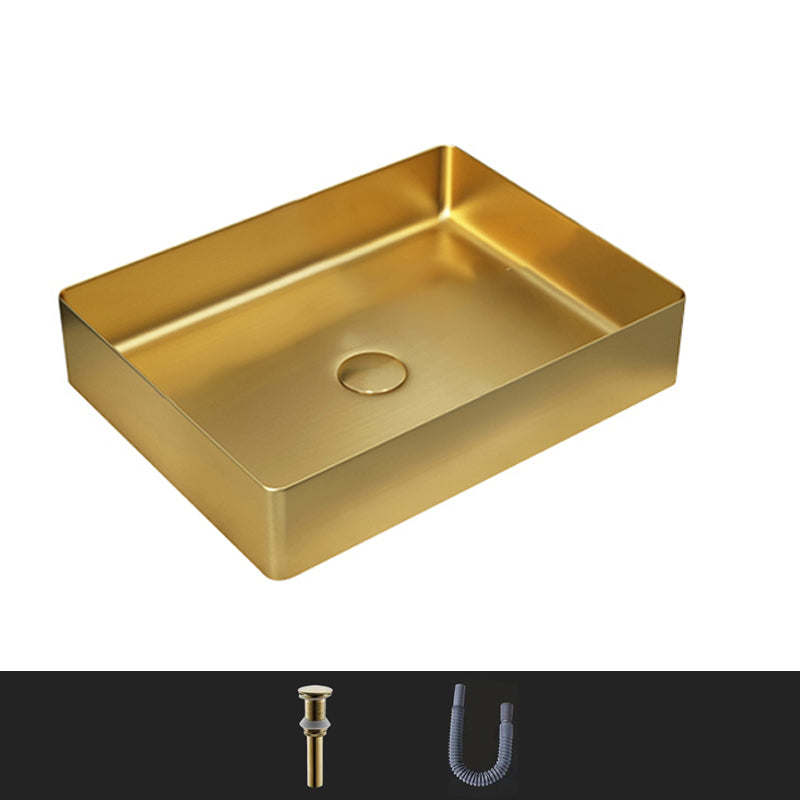 Modern Bathroom Sink Rectangular Metal Vessel Bathroom Sink with Pop-Up Drain 19"L x 15"W x 4"H None Sink Clearhalo 'Bathroom Remodel & Bathroom Fixtures' 'Bathroom Sinks & Faucet Components' 'Bathroom Sinks' 'bathroom_sink' 'Home Improvement' 'home_improvement' 'home_improvement_bathroom_sink' 6951644