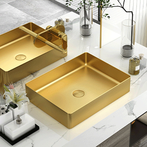 Modern Bathroom Sink Rectangular Metal Vessel Bathroom Sink with Pop-Up Drain Clearhalo 'Bathroom Remodel & Bathroom Fixtures' 'Bathroom Sinks & Faucet Components' 'Bathroom Sinks' 'bathroom_sink' 'Home Improvement' 'home_improvement' 'home_improvement_bathroom_sink' 6951654