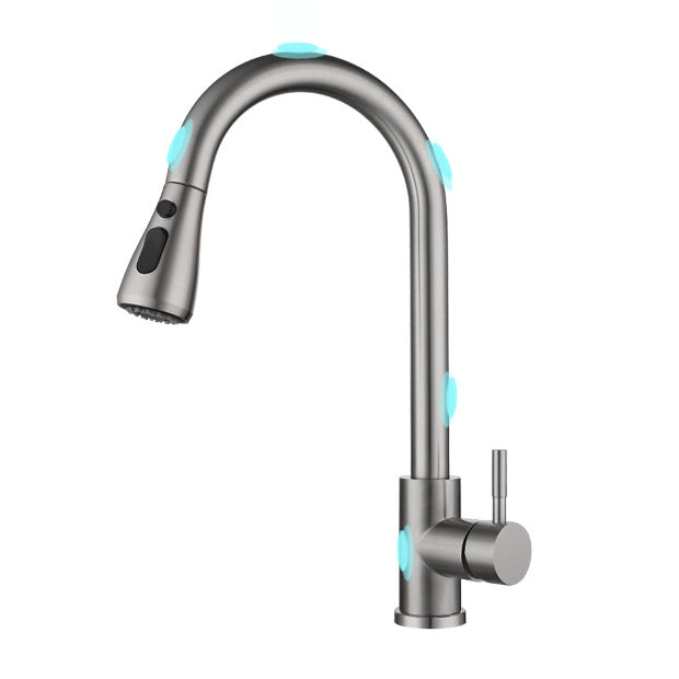Modern Touch Sensor Kitchen Faucet Stainless Steel Swivel Spout with Pull down Sprayer Clearhalo 'Home Improvement' 'home_improvement' 'home_improvement_kitchen_faucets' 'Kitchen Faucets' 'Kitchen Remodel & Kitchen Fixtures' 'Kitchen Sinks & Faucet Components' 'kitchen_faucets' 6951950