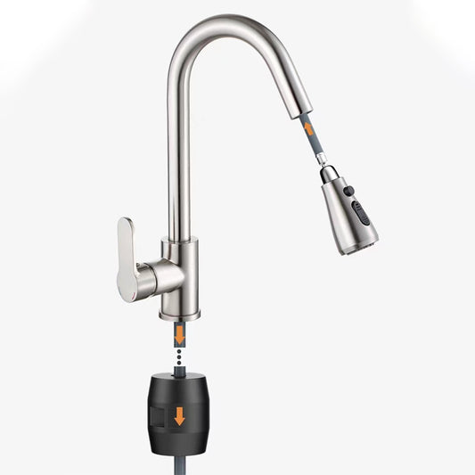 Pulldown Sprayer Bar Prep Kitchen Faucet Contemporary Bridge Faucet Clearhalo 'Home Improvement' 'home_improvement' 'home_improvement_kitchen_faucets' 'Kitchen Faucets' 'Kitchen Remodel & Kitchen Fixtures' 'Kitchen Sinks & Faucet Components' 'kitchen_faucets' 6952048