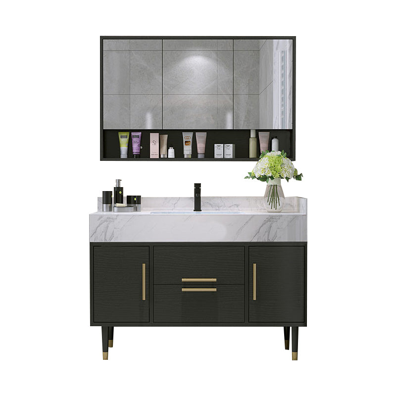 Metal Frame Vanity Set Plain Rectangle Drawers Freestanding Bath Vanity with Drawers Vanity & Faucet & Mirror Cabinet Clearhalo 'Bathroom Remodel & Bathroom Fixtures' 'Bathroom Vanities' 'bathroom_vanities' 'Home Improvement' 'home_improvement' 'home_improvement_bathroom_vanities' 6952065