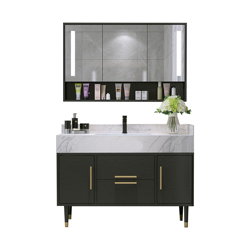 Metal Frame Vanity Set Plain Rectangle Drawers Freestanding Bath Vanity with Drawers Vanity & Faucet & Smart Medicine Cabinet Clearhalo 'Bathroom Remodel & Bathroom Fixtures' 'Bathroom Vanities' 'bathroom_vanities' 'Home Improvement' 'home_improvement' 'home_improvement_bathroom_vanities' 6952066