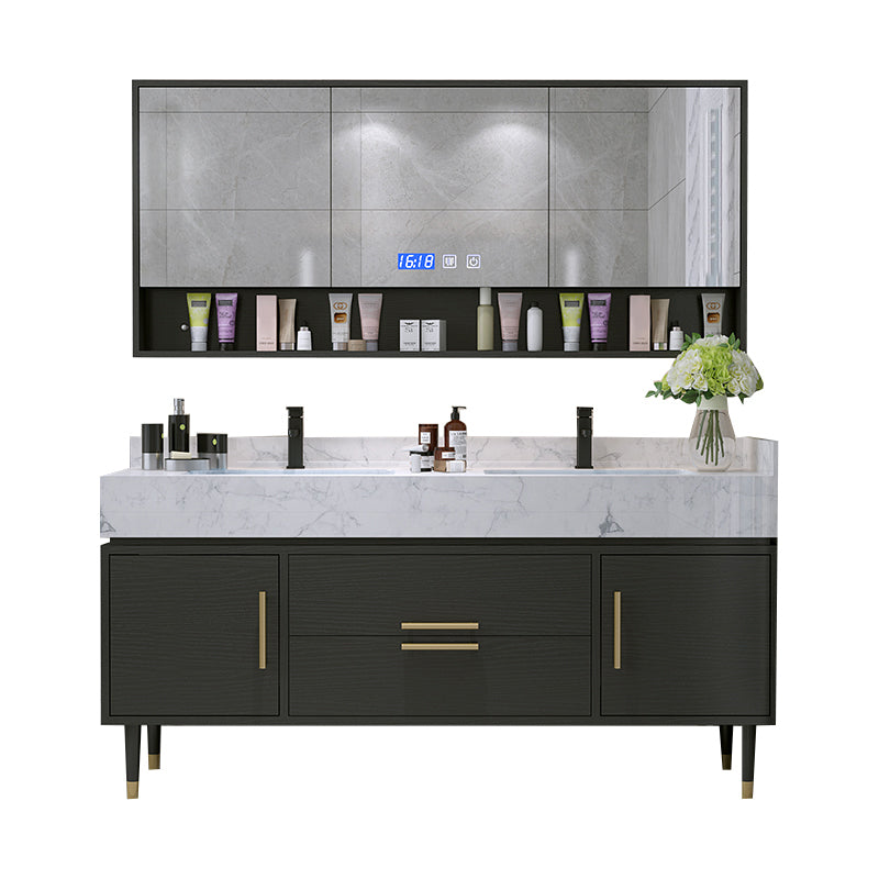 Metal Frame Vanity Set Plain Rectangle Drawers Freestanding Bath Vanity with Drawers Vanity & Faucet & Mirror Cabinet Clearhalo 'Bathroom Remodel & Bathroom Fixtures' 'Bathroom Vanities' 'bathroom_vanities' 'Home Improvement' 'home_improvement' 'home_improvement_bathroom_vanities' 6952068