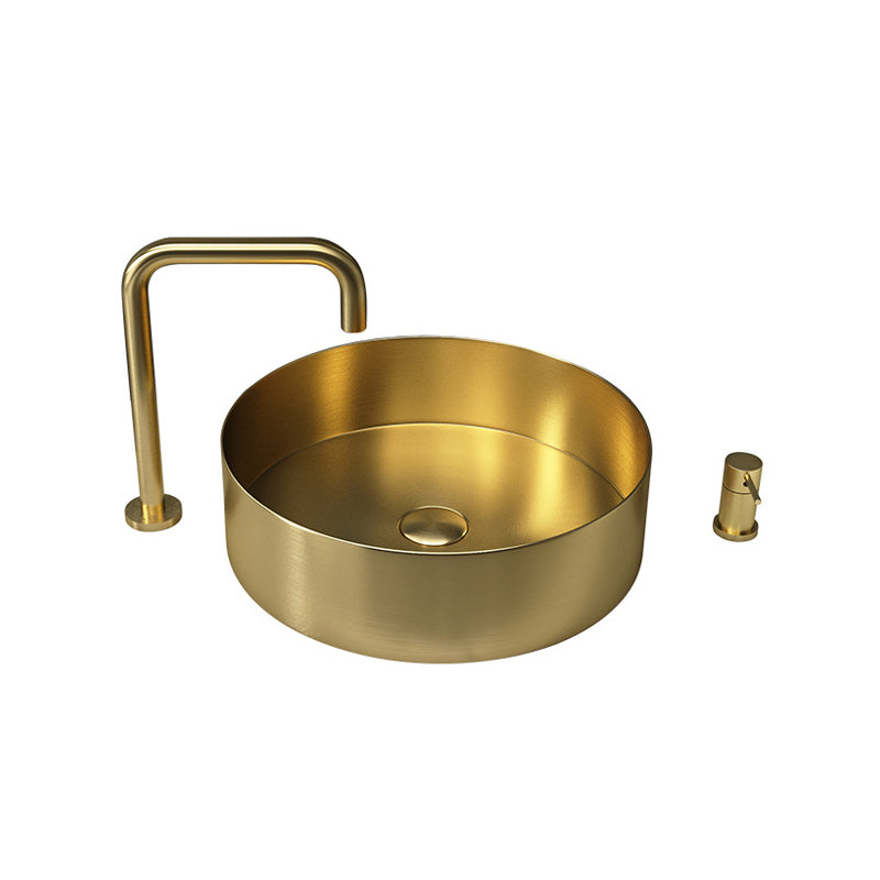 Modern Vessel Sink Round Metal with Faucet and Pop-Up Drain Vessel Lavatory Sink Clearhalo 'Bathroom Remodel & Bathroom Fixtures' 'Bathroom Sinks & Faucet Components' 'Bathroom Sinks' 'bathroom_sink' 'Home Improvement' 'home_improvement' 'home_improvement_bathroom_sink' 6952377