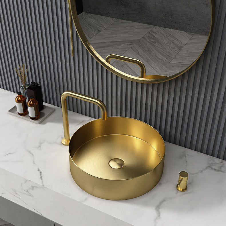 Modern Vessel Sink Round Metal with Faucet and Pop-Up Drain Vessel Lavatory Sink Clearhalo 'Bathroom Remodel & Bathroom Fixtures' 'Bathroom Sinks & Faucet Components' 'Bathroom Sinks' 'bathroom_sink' 'Home Improvement' 'home_improvement' 'home_improvement_bathroom_sink' 6952388