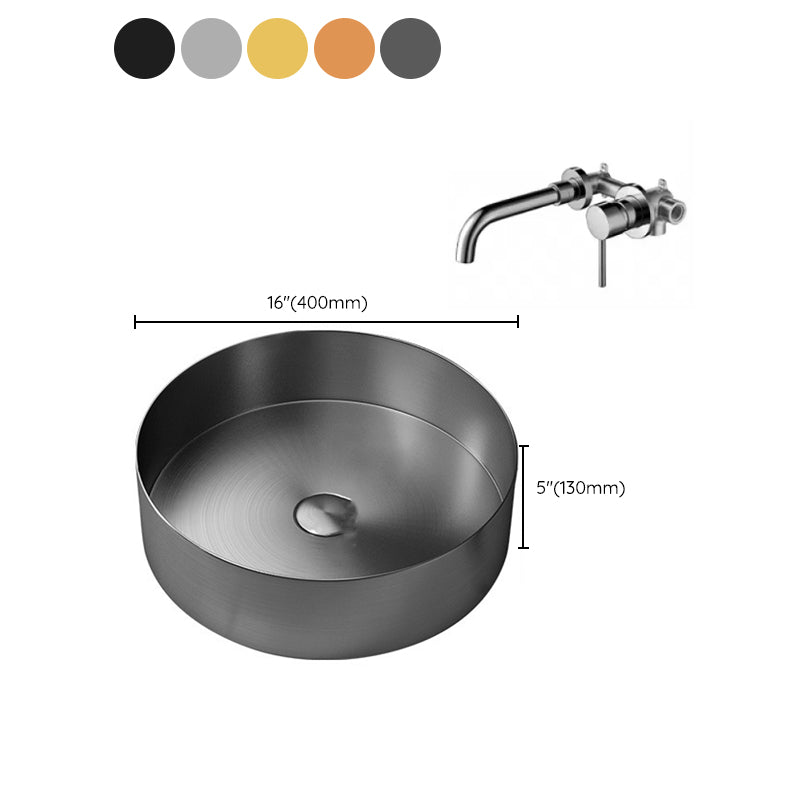 Modern Vessel Sink Round Metal with Faucet and Pop-Up Drain Vessel Lavatory Sink Clearhalo 'Bathroom Remodel & Bathroom Fixtures' 'Bathroom Sinks & Faucet Components' 'Bathroom Sinks' 'bathroom_sink' 'Home Improvement' 'home_improvement' 'home_improvement_bathroom_sink' 6952425