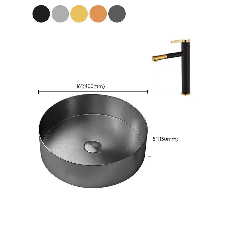 Modern Vessel Sink Round Metal with Faucet and Pop-Up Drain Vessel Lavatory Sink Clearhalo 'Bathroom Remodel & Bathroom Fixtures' 'Bathroom Sinks & Faucet Components' 'Bathroom Sinks' 'bathroom_sink' 'Home Improvement' 'home_improvement' 'home_improvement_bathroom_sink' 6952428