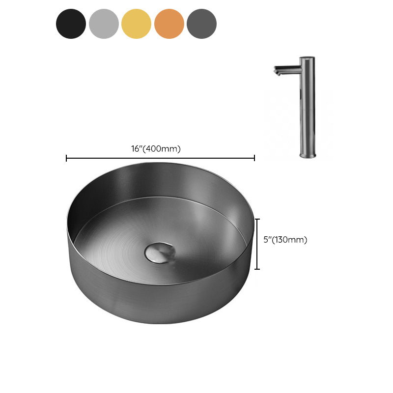 Modern Vessel Sink Round Metal with Faucet and Pop-Up Drain Vessel Lavatory Sink Clearhalo 'Bathroom Remodel & Bathroom Fixtures' 'Bathroom Sinks & Faucet Components' 'Bathroom Sinks' 'bathroom_sink' 'Home Improvement' 'home_improvement' 'home_improvement_bathroom_sink' 6952429