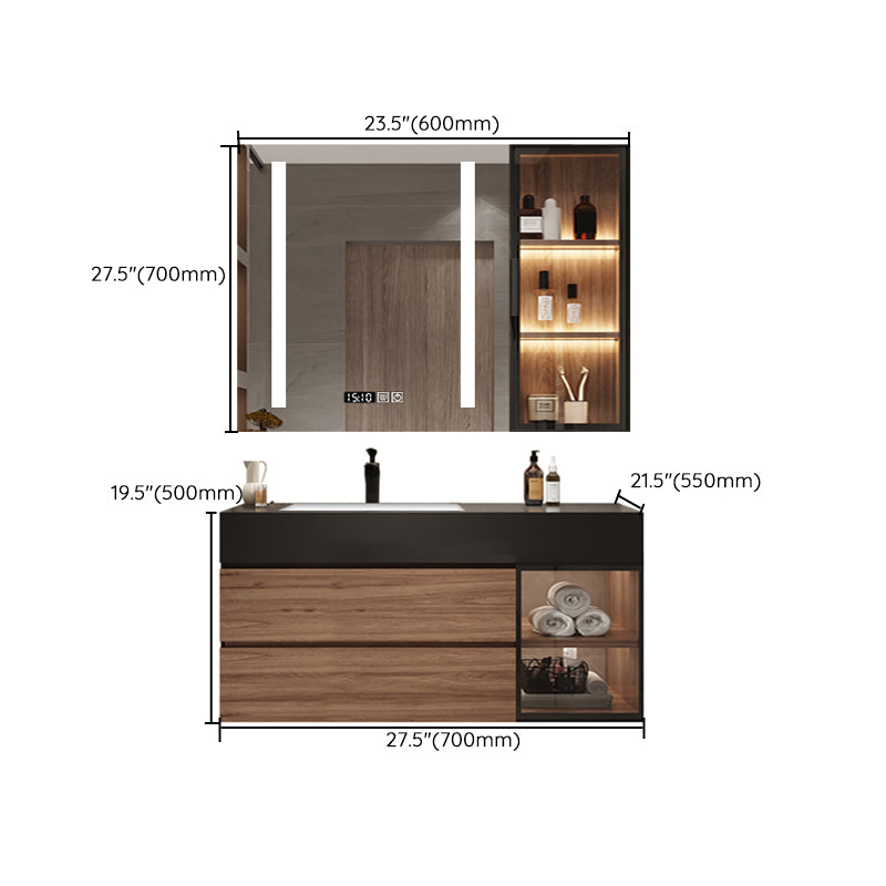 Waterproof Vanity Single Sink Drawers Wood Frame Wall-Mounted Vanity with Mirror Clearhalo 'Bathroom Remodel & Bathroom Fixtures' 'Bathroom Vanities' 'bathroom_vanities' 'Home Improvement' 'home_improvement' 'home_improvement_bathroom_vanities' 6952637