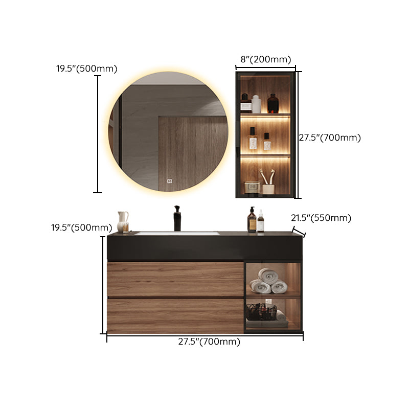 Waterproof Vanity Single Sink Drawers Wood Frame Wall-Mounted Vanity with Mirror Clearhalo 'Bathroom Remodel & Bathroom Fixtures' 'Bathroom Vanities' 'bathroom_vanities' 'Home Improvement' 'home_improvement' 'home_improvement_bathroom_vanities' 6952645